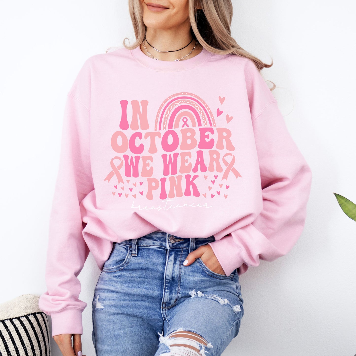 in October We Wear Pink Crew